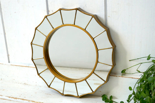 16角形・インレイ・ゴールドフレーム・ヴィンテージ・ミラー・鏡・ウォールデコ・インテリア USA