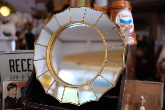 16角形・インレイ・ゴールドフレーム・ヴィンテージ・ミラー・鏡・ウォールデコ・インテリア USA②