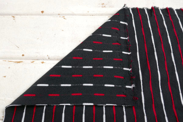 黒×白×赤・ストライプ柄・デットストック・ヴィンテージ・ファブリック・生地・テキスタイル/90×94