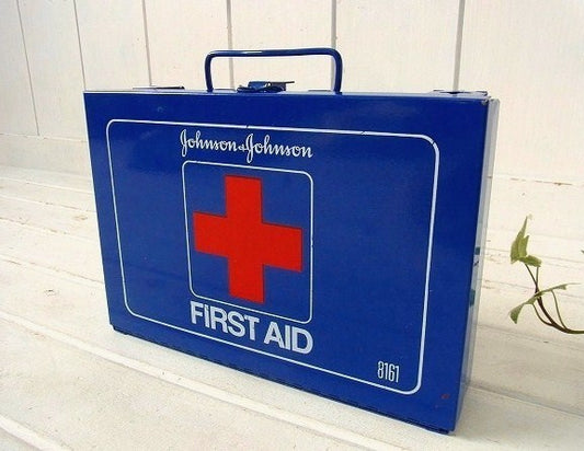 【ジョンソン&ジョンソン】FIRST AID・青色のヴィンテージ・救急箱 USA