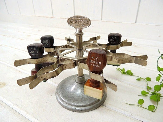 【ACHILLES】アキレス社・スチール製・回転式・アンティーク・スタンプホルダー(8個用)