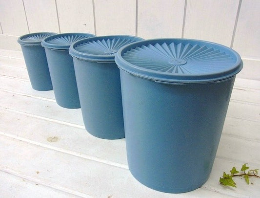 【タッパーウェア】Tupperware・ブルー・ヴィンテージ・キャニスター・4個セット USA