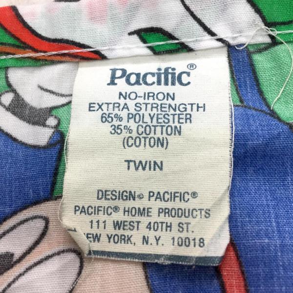 【ミッキー&フレンズー】ディズニー・空飛ぶ飛行船・ヴィンテージ・フラットシーツ(1/2) USA