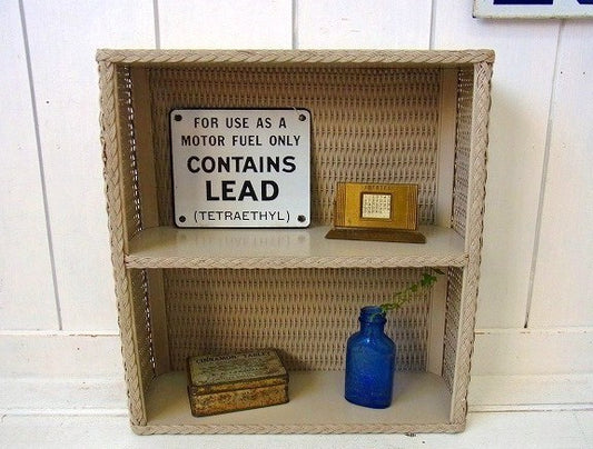 モカ色・2段・アンティーク・ウィッカーシェルフ/飾り棚 USA