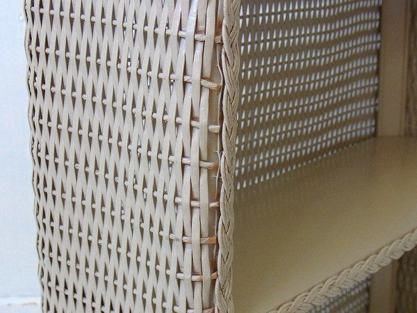 モカ色・2段・アンティーク・ウィッカーシェルフ/飾り棚 USA