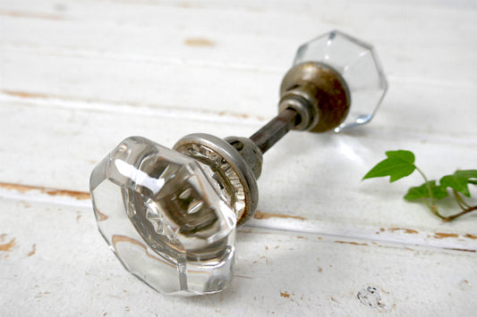 8角形・ガラス製・アンティーク・ドアノブ・ドアパーツ・建材・インテリア USA