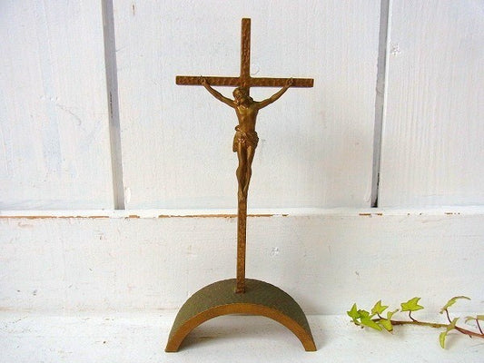 ゴールド色・ヴィンテージ・十字架/クロススタンド/キリスト/聖品/crucifix USA