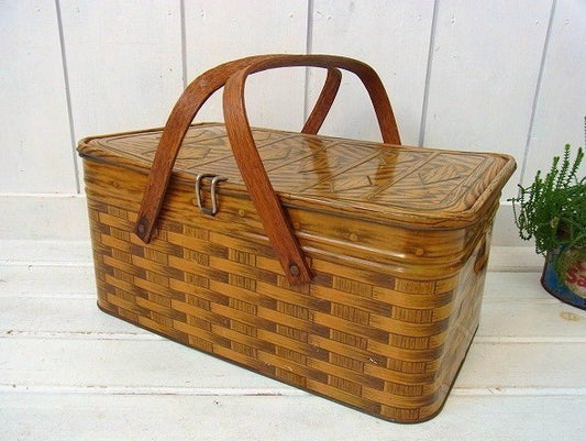 バスケット柄・アンティーク・ティンバスケット/ティン缶 USA