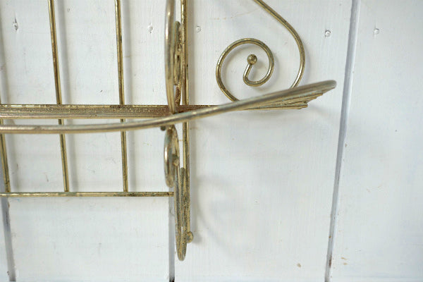 ゴールドトーン  メタル製 ワイヤー ヴィンテージ 2段シェルフ 飾り棚 ウォールシェルフ USA