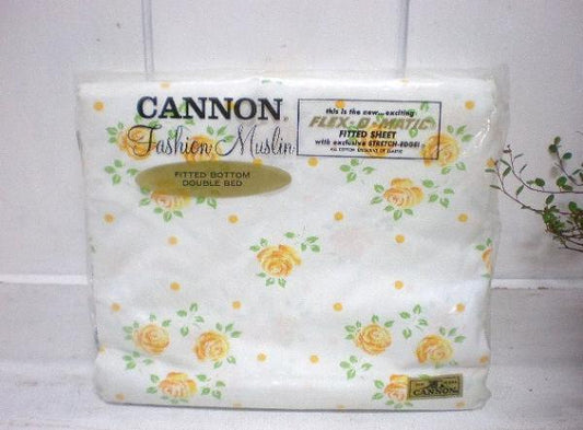 【CANNON】薔薇・ローズ柄・デッドストック・ヴィンテージ・ベッドシーツ(ボックスタイプ)