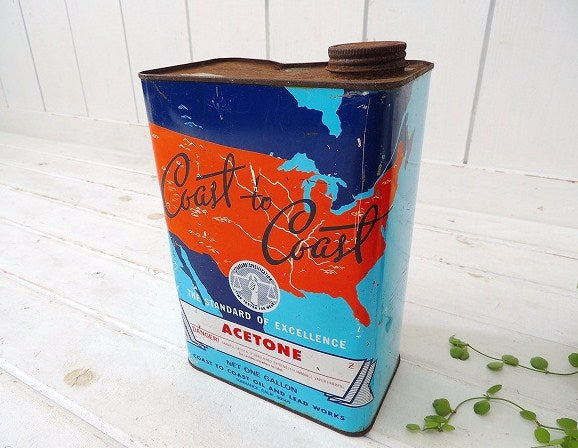 【Coast to Coast】USA!アメリカ地図柄・ヴィンテージ・ブリキ缶/アセトン缶
