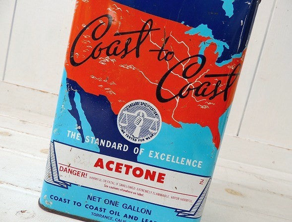 【Coast to Coast】USA!アメリカ地図柄・ヴィンテージ・ブリキ缶/アセトン缶