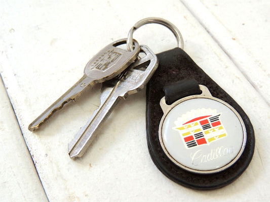 【GM・キャデラック・アメ車】ヴィンテージ・革・レザーキーホルダー・鍵2本付き・モーター系