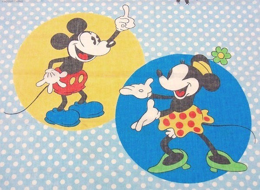 【ミッキー&フレンズ】水玉&ダンス柄・ヴィンテージ・ユーズドシーツ(フラットシーツ) USA