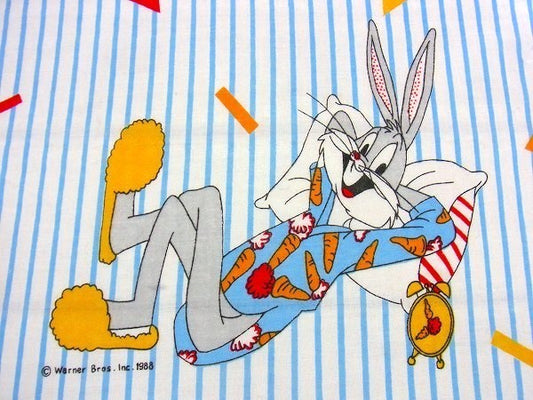 【ルーニーテューンズ】パジャマ柄・80'sヴィンテージ・ユーズドシーツ(フラットシーツ)