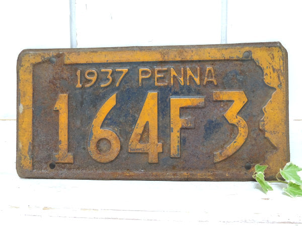 ペンシルベニア州・1937年・ナンバープレート・164F3・ビンテージ・ライセンス/モーター系