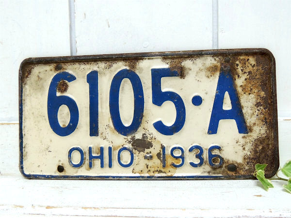 【6105・A】オハイオ州・1936年・ヴィンテージ・ナンバープレート/カーライセンスプレート