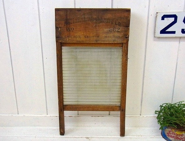 【ナショナル】木製×ガラス製・アンティーク・ウォッシュボード/洗濯板　USA