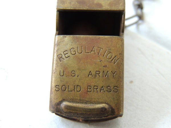 U.S. ARMY ヴィンテージ・真鍮製・ホイッスル・呼び笛+チェーン付き