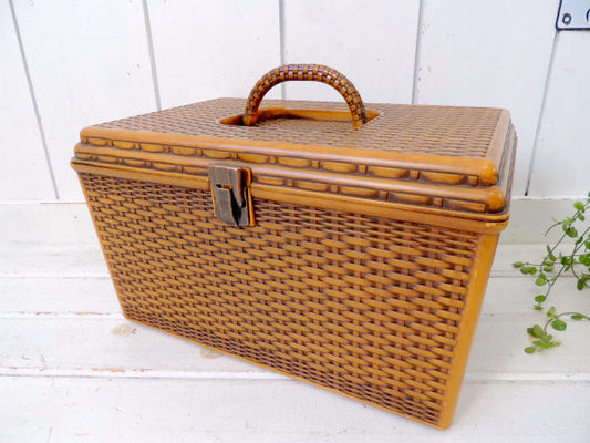 【WILSON】バスケット柄・3段式・ヴィンテージ・ソーイングボックス/裁縫箱 USA