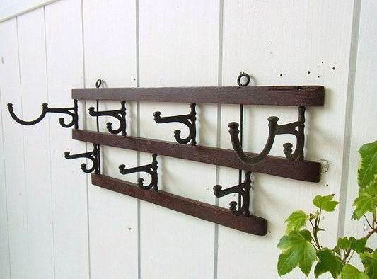 古い木製の折りたたみ式・アンティーク・2段フック/コートラック/コートフック USA