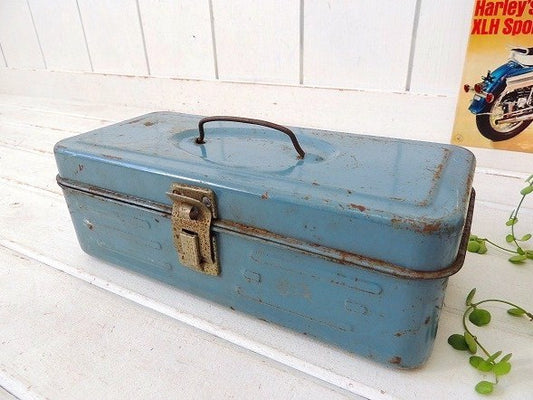 USA・グレー色・ブリキ製・ヴィンテージ・ツールボックス/工具箱/インダストリアル