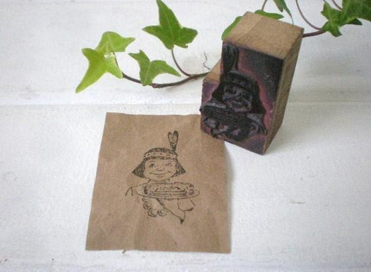 インディアン女の子 アドバタイジング・ビンテージ・木製スタンプ