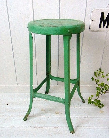 グリーンのスチール製・ヴィンテージ・スツール/チェア/ラウンドスツール USA