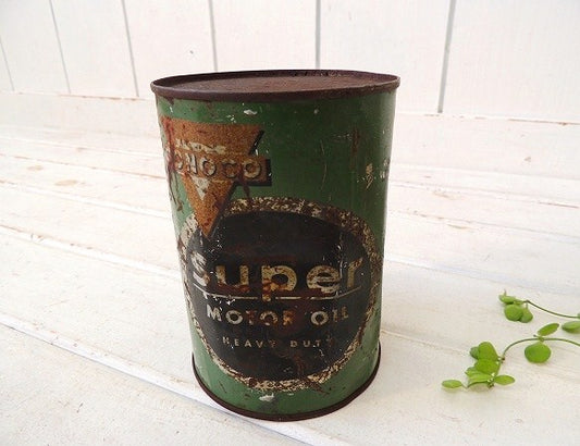 【CONOCO】USA・グリーン色・ヴィンテージ・モーターオイル缶/ティン缶
