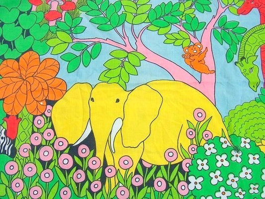 動物・アニマル・ジャングル柄・ヴィンテージ・ユーズドシーツ(ボックスタイプ) USA