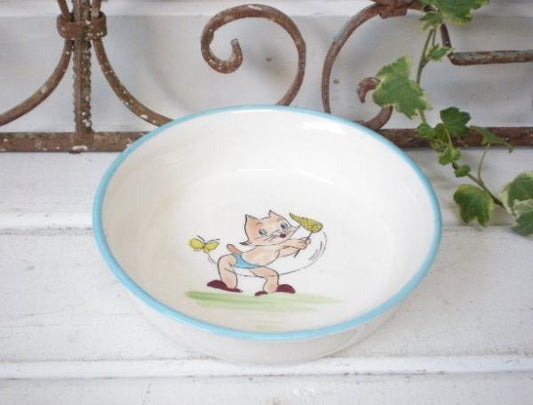 【猫モチーフ・陶磁器】ベビー皿・キッズ・アンティーク・皿/絵皿/里帰り品