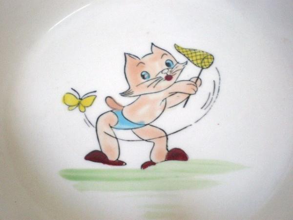 【猫モチーフ・陶磁器】ベビー皿・キッズ・アンティーク・皿/絵皿/里帰り品