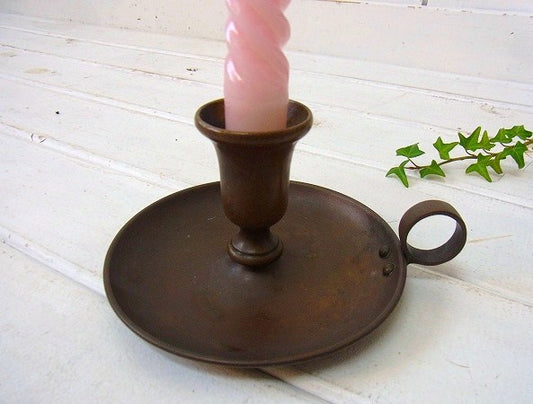 真鍮製・ハンドル付き・アンティーク・キャンドルスタンド/キャンドルホルダー/蝋台 USA
