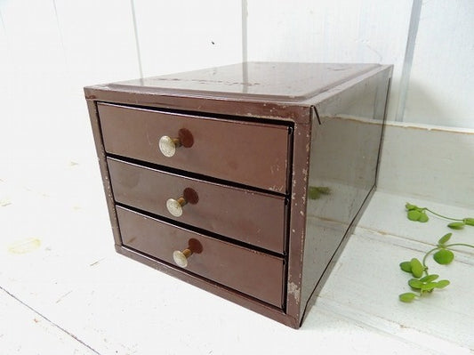 インダストリアル・ブラウンカラー・工具箱・アンティーク・卓上チェスト/キャビネット/工業系