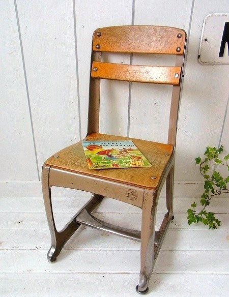【AMERICAN SEATING】木製×スチール製・アンティーク・スクールチェア/子供イス USA