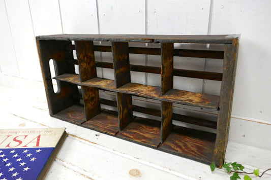 OLD アーリーアメリカン 仕切り付き アンティーク 木箱 ウッドボックス 引き出し ガーデニング