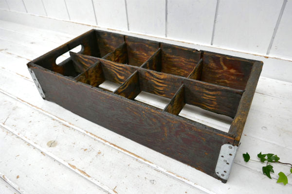 OLD アーリーアメリカン 仕切り付き アンティーク 木箱 ウッドボックス 引き出し ガーデニング