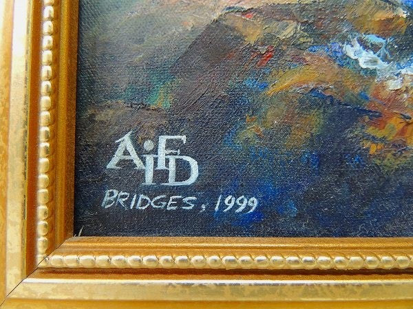 USA サンフランシスコ 橋 ゴールデンゲートブリッジ 風景画  油絵 アンティーク 木製フレーム 額 絵画