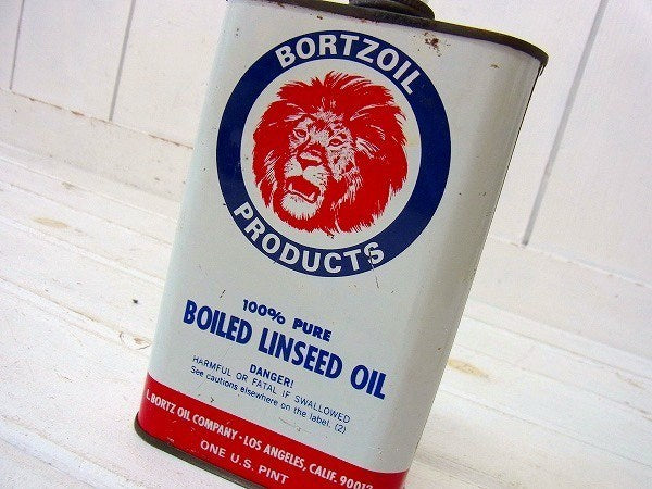 【BORTZ OIL】ライオン柄・ヴィンテージ・オイル缶/ブリキ缶　USA