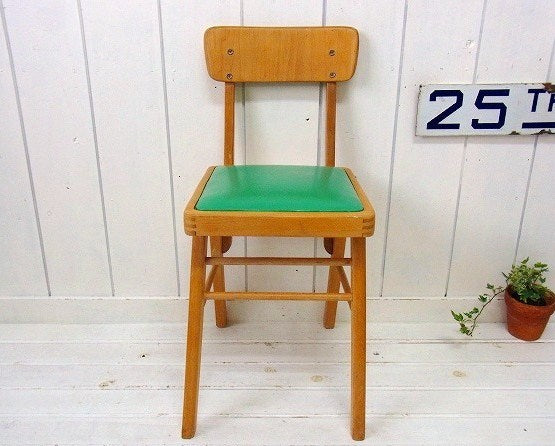 緑色のレトロな木製・アンティーク・チェア/イス/木製椅子　USA