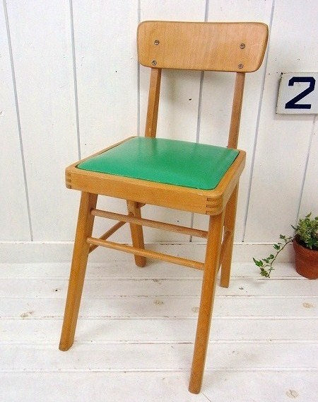 緑色のレトロな木製・アンティーク・チェア/イス/木製椅子 USA