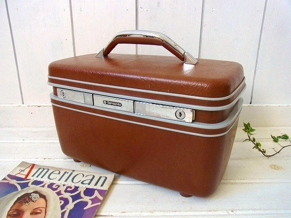 Samsonite】サムソナイト・ブラウン・ヴィンテージ・メイクボックス
