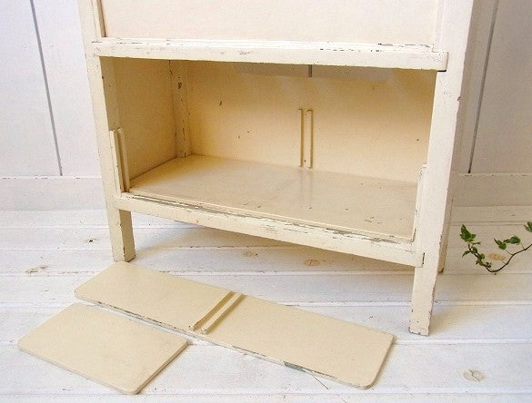 1930~1940s アイボリー・木製・アンティーク・3段 棚 シェルフ ベジタブルラック USA