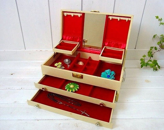 引き出し付き・アンティーク・ジュエリーボックス/ジュエリーケース/宝石箱 USA