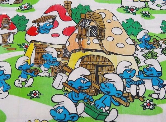 【スマーフ/SMURF】USA!グリーンビレッジ柄・ヴィンテージ・カーテン/キャラクター生地