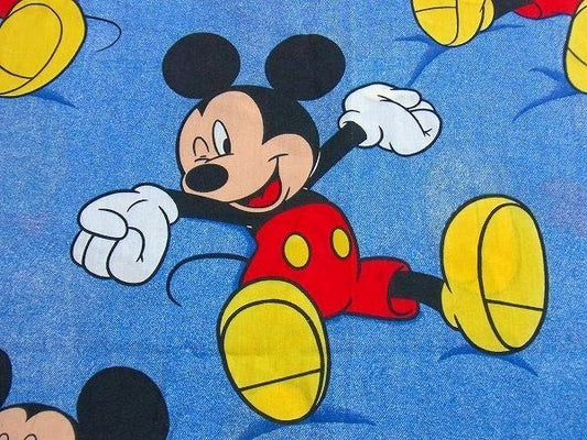 【ミッキーマウス】デニム柄・ユーズドシーツ(フラット) USA