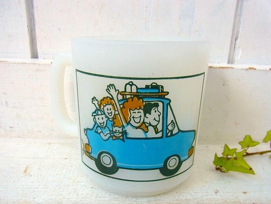 【グラスベイク】Glasbake・車&トランク柄・ヴィンテージ・マグカップ USA