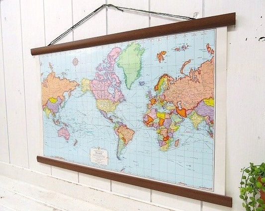【Rand McNally】USA・ランドマクナリー社・世界地図のヴィンテージ・タペストリー/壁飾り