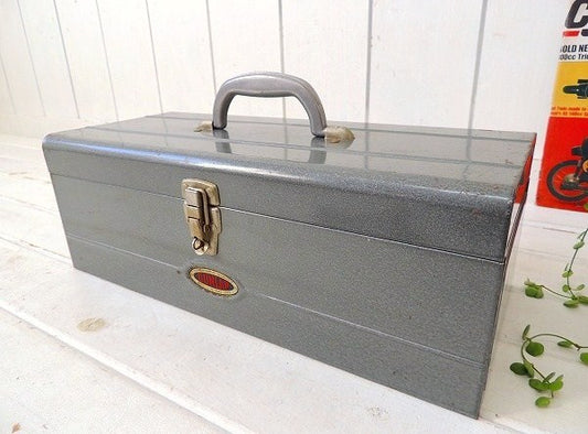 【DUNLAP】グレーメタリック×レッド・2段式・ビンテージ・ツールボックス/ツールケース/工具箱