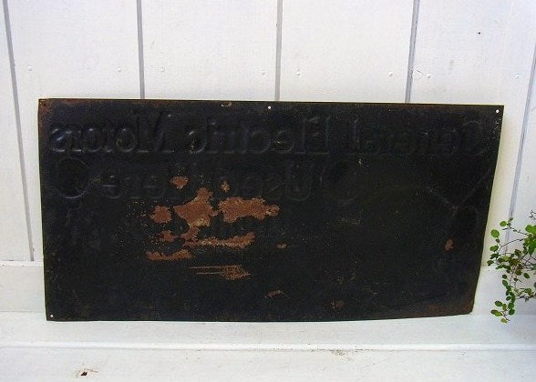 GE ゼネラルエレクトリック General Electric Motors Used Here Installed by 看板 アドバタイジング ブリキ製 アンティーク サイン USA